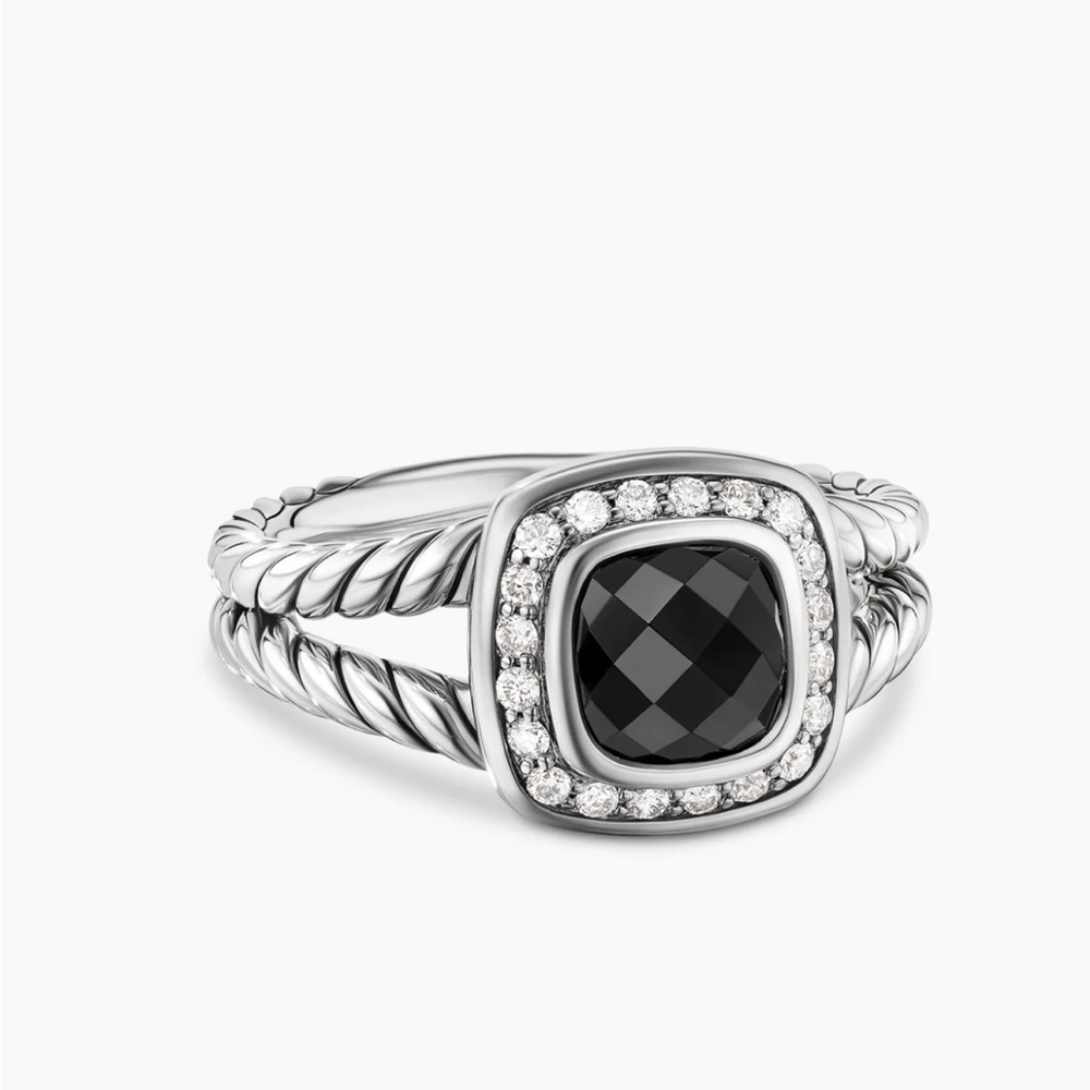 Barely worn in perfect condition David Yurman black onyx/ diamond ring Size 8